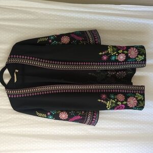 Soft Surroundings Franca French Terry  Sweater Black Embroidered Women's S/M